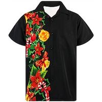 Christmas Bell Casual Men's Shirt Christmas Daily Wear Going out Autumn  Fall Turndown Short Sleeves Black, Burgundy, Green S, M, L 4-Way Stretch Fabric Shirt Lightinthebox - thumbnail