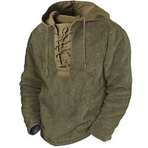 Men's Pullover Hoodie Sweatshirt Green Hooded Solid Color Lace up Sports  Outdoor Streetwear Fleece Cool Casual Big and Tall Spring Clothing Apparel Hoodies Sweatshirts  Long Sleeve / Winter / Fall miniinthebox