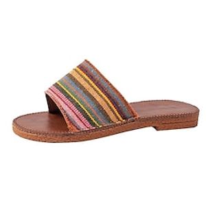 Women's Slippers Plus Size Outdoor Slippers Daily Summer Flat Heel Peep Toe Classic Casual Faux Leather Loafer Color Block Yellow Purple Lightinthebox