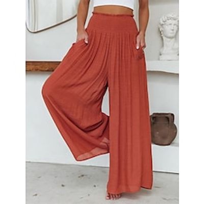Women's Wide Leg Pants Trousers Full Length Vacation Simple Home Street Black White S M Fall Winter Lightinthebox