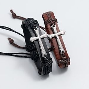 Men's Women's Leather Bracelet Classic Vintage Theme Crucifix Fashion Simple Leather Bracelet Jewelry Black  Brown For Daily Holiday Festival Lightinthebox