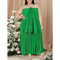 Women's Plus Size Casual Dress Slip Dress Solid Color Long Dress Maxi Dress Sleeveless Pleated Backless Strap Fashion Daily Green Summer Spring L XL XXL 3XL 4XL Lightinthebox - thumbnail