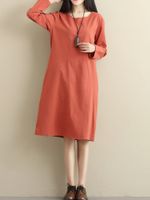 Basic Pure Color O-neck Long Sleeve Women Dresses