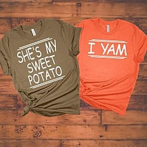Couple Tshirt She's My Sweet Potato I Yam Letter  Number Couple's Men's Women's T shirt Tee Tee Crew Neck Green Yellow Valentine's Day Daily Short Sleeve Print Fashion Casual Lightinthebox