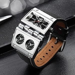 Oulm Quartz Watches for Men Sports Mens Wristwatch Three Time Zone Casual Square Dial Unique Leather Watch Male relogio masculino miniinthebox