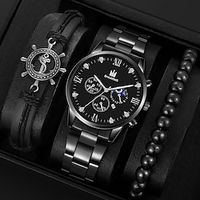 3pcs/Set Casual Leather Strap Number Date Quartz Wristwatch Fashion Men Watches For Man Simple Sport Style Male Clock miniinthebox