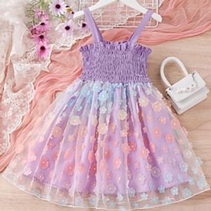 Mesh Dress Kids Girls' Dress Floral Short Sleeve School Adorable Daily Cotton Knee-length Summer Dress Summer Spring 3-7 Years Purple Lightinthebox