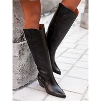 Women's Boots Cowboy Boots Plus Size Heel Boots Outdoor Daily Knee High Boots Winter Block Heel Chunky Heel Round Toe Vintage Casual Minimalism Faux Leather PU Zipper Matte Black Black Brown miniinthebox - thumbnail