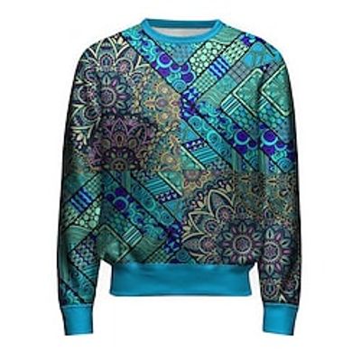 Men's Unisex Sweatshirt Pullover Royal Blue Crew Neck Graphic Prints Flower Print Daily Sports Holiday 3D Print Streetwear Casual Big and Tall Spring   Fall Clothing Apparel Hoodies Sweatshirts  Lightinthebox