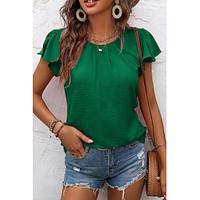 Shirt Blouse Women's Black Green Plain Ruffle Street Daily Fashion Round Neck Regular Fit S Lightinthebox