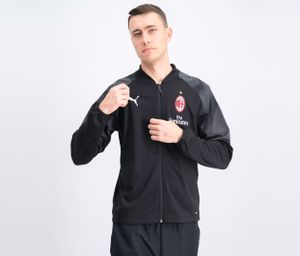Mens Standard AC Milan Stadium Poly Jacket with Sponsor Logo  Black/Tango red