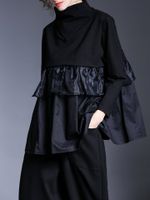 Miting Patchwork Solid Black Women Blouses