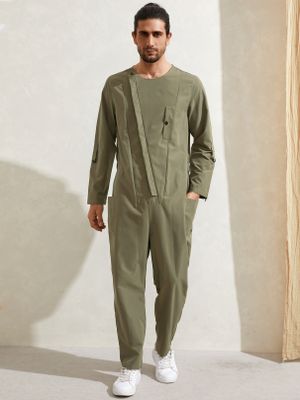 Men Fashion Casual Multi-pocket Round Neck Overalls Jumpsuit Men Fashion Casual Multi-pocket Round Neck Overalls Jumpsuit