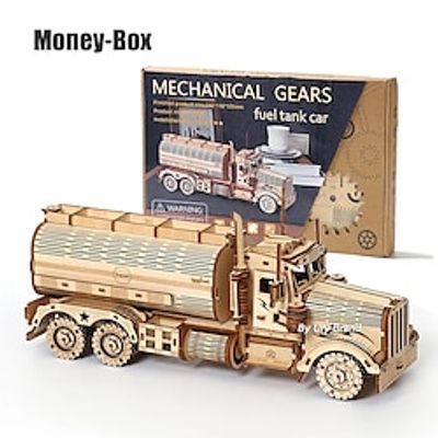 DIY 3D Wooden Puzzles Money Box Piggy Bank Fuel Truck Model Building Block Kits Assembly Jigsaw Toy Gift for Children Adult Lightinthebox