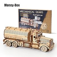 DIY 3D Wooden Puzzles Money Box Piggy Bank Fuel Truck Model Building Block Kits Assembly Jigsaw Toy Gift for Children Adult Lightinthebox - thumbnail