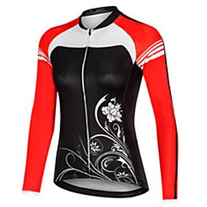 21Grams Women's Long Sleeve Cycling Jersey Spandex Polyester Black Patchwork Floral Botanical Bike Jersey Top Mountain Bike MTB Road Bike Cycling Breathable Reflective Strips Back Pocket Sports miniinthebox