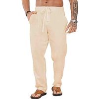 Men's Linen Pants Trousers Summer Pants Beach Pants Pocket Drawstring Elastic Waist Plain Comfort Breathable Daily Holiday Vacation Linen Cotton Blend Hawaiian Boho Black White Lightinthebox