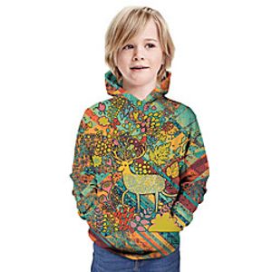 Kids Boys' Hoodie  Sweatshirt Long Sleeve Deer 3D Print Animal Print Green Children Tops Summer Active Daily Wear Regular Fit 3-13 Years Lightinthebox