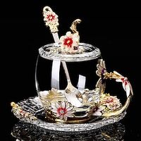 Round Enamel Colored Water Cup Women's Heat-resistant Crystal Glass Cup Transparent Water Cup Large Capacity Happy Tea Cup Children's Light Luxury Women's Day Mother's Day Gifts for MoM Lightinthebox