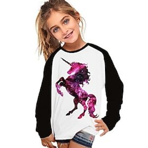 Kids Girls' T shirt Long Sleeve 3D Print Unicorn Animal White Children Tops Fall Winter Active Fashion Daily Daily Outdoor Regular Fit 3-12 Years Lightinthebox