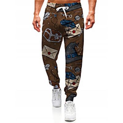 Men's Novelty Designer Casual  Sporty Big and Tall Breathable Sports Daily Fitness Jogger Pants Sweatpants Trousers Pants Graphic Prints Feather Full Length Drawstring Elastic Waist Brown Lightinthebox