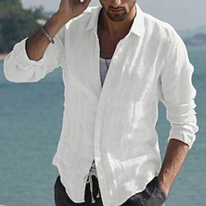 Men's Linen Shirt Shirt Summer Shirt Beach Shirt Black White Pink Long Sleeve Solid Color Collar Spring  Summer Casual Daily Clothing Apparel Button-Down miniinthebox