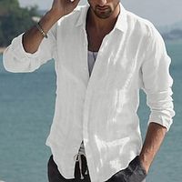 Men's Linen Shirt Shirt Summer Shirt Beach Shirt Black White Pink Long Sleeve Solid Color Collar Spring  Summer Casual Daily Clothing Apparel Button-Down miniinthebox - thumbnail