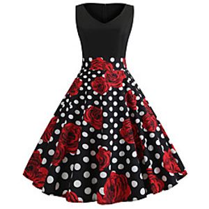 Audrey Hepburn Country Girl Polka Dots Retro Vintage 1950s Rockabilly Dress Masquerade Women's Costume RedBlack Vintage Cosplay School Office Festival Sleeveless Medium Length A-Line miniinthebox