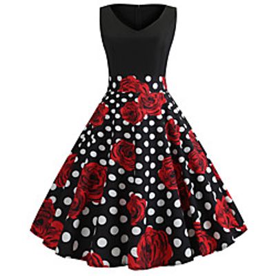Audrey Hepburn Country Girl Polka Dots Retro Vintage 1950s Rockabilly Dress Masquerade Women's Costume RedBlack Vintage Cosplay School Office Festival Sleeveless Medium Length A-Line miniinthebox