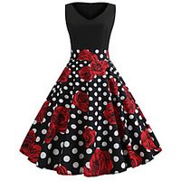 Audrey Hepburn Country Girl Polka Dots Retro Vintage 1950s Rockabilly Dress Masquerade Women's Costume RedBlack Vintage Cosplay School Office Festival Sleeveless Medium Length A-Line miniinthebox - thumbnail