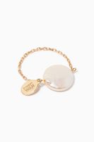 Disc Pendant Mother of Pearl Chain Ring in 18kt Yellow Gold - thumbnail