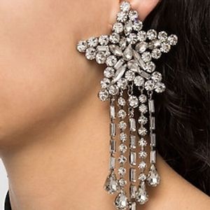 Women's Hoop Earrings Tassel Fringe Star Precious Statement Imitation Diamond Earrings Jewelry Silver For Wedding Party Gift 1 Pair Lightinthebox