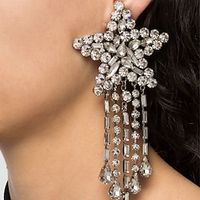 Women's Hoop Earrings Tassel Fringe Star Precious Statement Imitation Diamond Earrings Jewelry Silver For Wedding Party Gift 1 Pair Lightinthebox - thumbnail