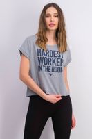 Womens The Rock Cropped T-Shirt  Grey Heather - thumbnail
