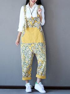 Casual Women Flower Printed Strap Pockets Jumpsuits