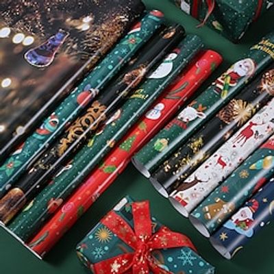 Christmas Wrapping Paper, Red  Green, Greetings, Snowflakes, Reindeer, Christmas Tree Elements Series, Wrapping Paper, Tissue Paper, Flower Bouquet Supplies, 5074CM miniinthebox