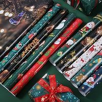 Christmas Wrapping Paper, Red  Green, Greetings, Snowflakes, Reindeer, Christmas Tree Elements Series, Wrapping Paper, Tissue Paper, Flower Bouquet Supplies, 5074CM miniinthebox - thumbnail