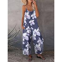 Women's Jumpsuit Print Floral U Neck Streetwear Street Daily Regular Fit Sleeveless Blue Khaki S M L Summer Lightinthebox