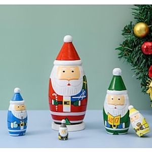 Russian Nesting Doll Five-Layer Christmas Snowman Doll Wooden Decoration Home Decoration Painted Wood Handicraft Gift Lightinthebox