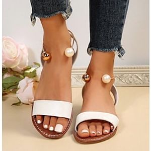 Women's Sandals Flat Sandals Plus Size Daily Summer Flat Heel Casual Minimalism Faux Leather Color Block Dark Brown Black White Lightinthebox
