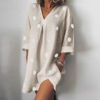 Women's Plus Size Curve Casual Dress Sundress Polka Dot Mini Dress 34 Length Sleeve Ruffle V Neck Basic Vacation Pink Blue Summer L XL Lightinthebox