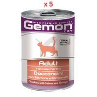 Gemon Cat Wet Food, Chunkies Adult With Salmon And Shrimps 415gm (Pack Of 5)