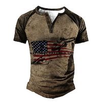 Men's Henley Shirt Tee T shirt 3D Print Graphic Color Block National Flag Plus Size Henley Daily Sports Patchwork Button-Down Short Sleeve Tops Basic Casual Classic Designer Brown miniinthebox - thumbnail
