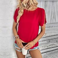 Shirt Blouse Women's Wine Plain Split Street Daily Fashion Round Neck Regular Fit S Lightinthebox