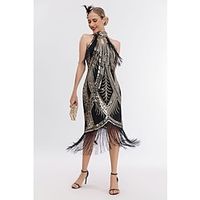 Retro Vintage Roaring 20s 1920s Flapper Dress Dress Masquerade The Great Gatsby Flapper Girl Women's Sequins Tassel Fringe Cosplay Costume Masquerade Party  Evening Dress Lightinthebox - thumbnail