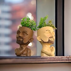 Flower Pot with Drainage Hole Face Planter Pots Head Planter for Indoor Outdoor Plants with Drainage Hole Mscular Man Khaki Lightinthebox