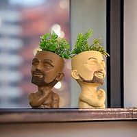 Flower Pot with Drainage Hole Face Planter Pots Head Planter for Indoor Outdoor Plants with Drainage Hole Mscular Man Khaki Lightinthebox - thumbnail
