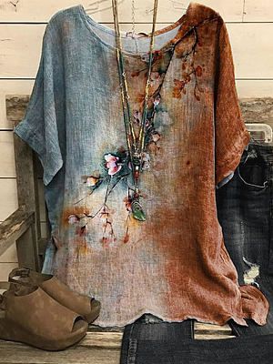 Round Neck Casual Loose Floral Print Short Sleeve Blouse Round Neck Casual Loose Floral Print Short Sleeve Blouse