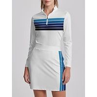 Women's Golf Polo Shirt White Long Sleeve Sun Protection Top Color Block Stripes Ladies Golf Attire Clothes Outfits Wear Apparel miniinthebox