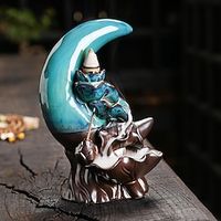 Incense Holder Moon Backflow Incense Burner Ceramic Handicraft Gift Incense Fountain Burner with 20 Backflow Incense Cones Aromatherapy Home Decor Lightinthebox - thumbnail